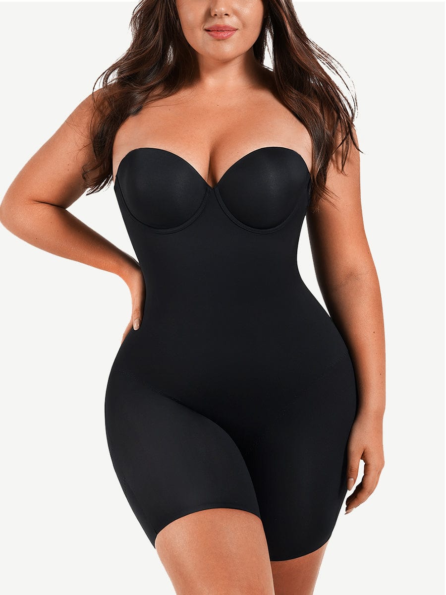 Back Smoothing Underwire Cup Push Up Bra Strapless Shortie Bodysuit