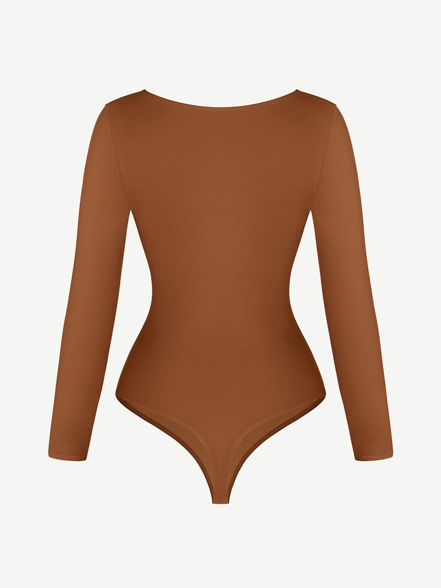 V-Neck Long Sleeve Thong Waist Control Bodysuit