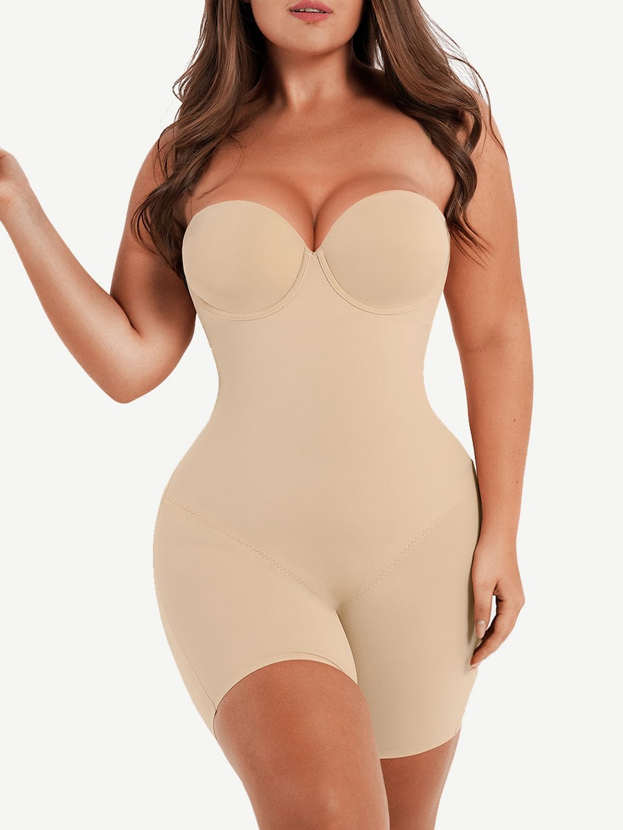 Back Smoothing Underwire Cup Push Up Bra Strapless Shortie Bodysuit