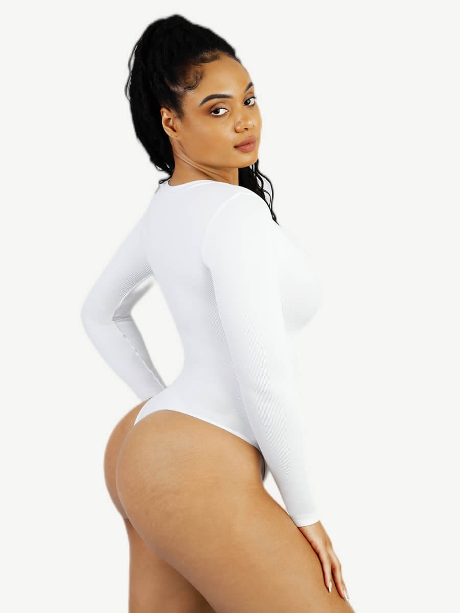 Long Sleeved V-neck Waist Shaping Tummy Control Seamless Bodysuit