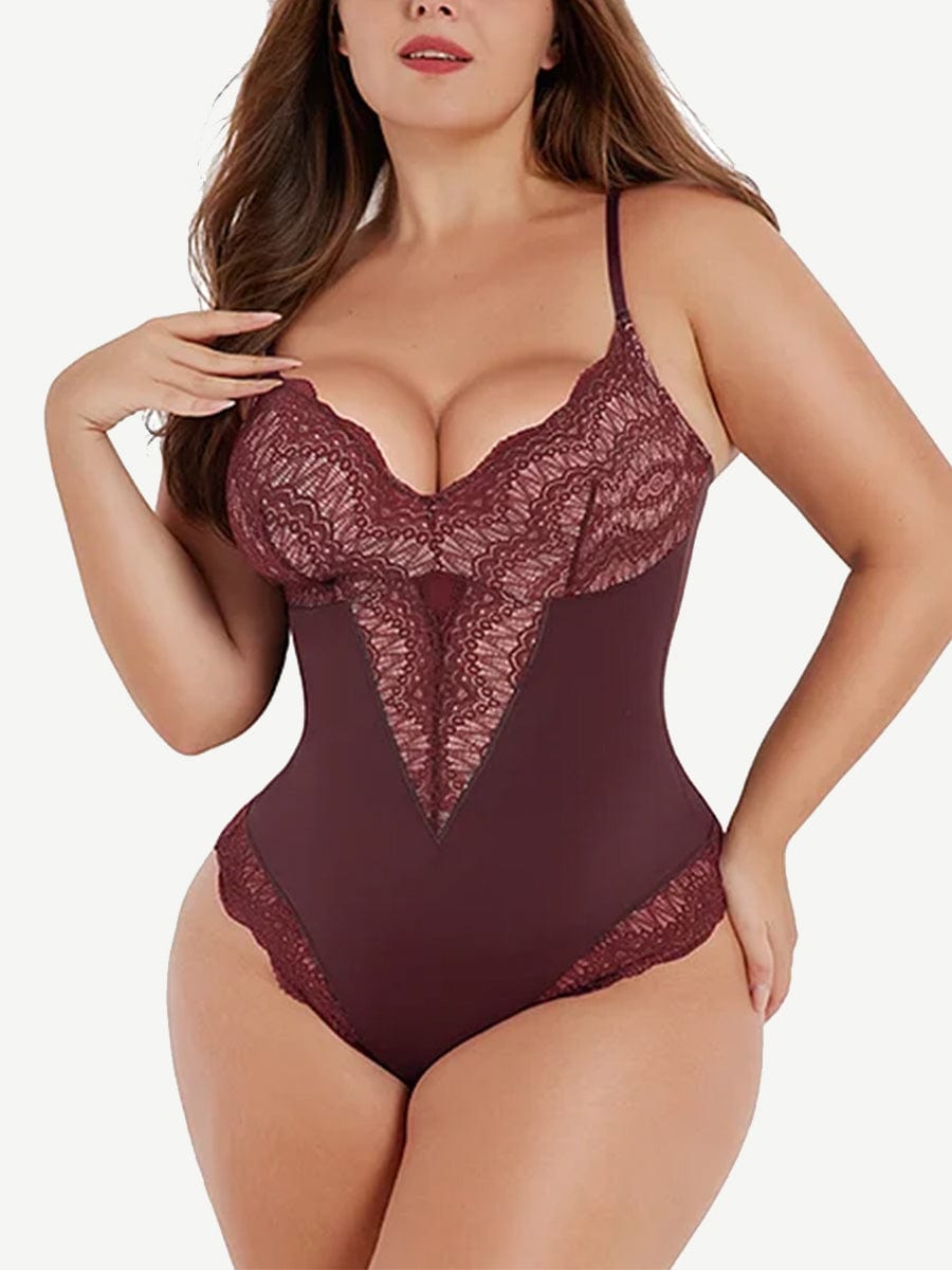 Sheer Mesh Slip Shapewear Tummy Control Thong Bodysuit