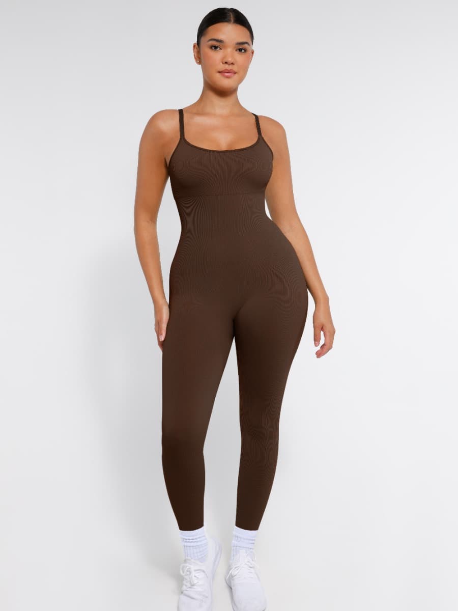 High Stretchy Seamless Sling Tummy Control Jumpsuit Removable cup pads