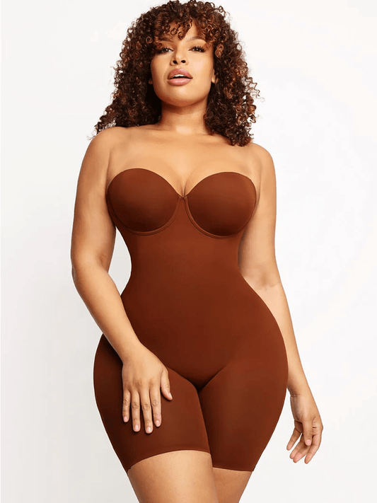 Back Smoothing Underwire Cup Push Up Bra Strapless Shortie Bodysuit